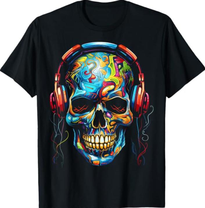 Skull Geometric Art Colorful Graphic Skull T-Shirt