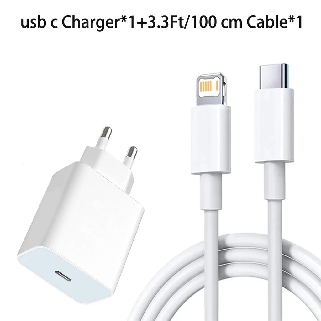 PD 20W EU Fast Charger Set For iPhone 14 13 12 11 Pro Max Mini Xr USB C Cable Fast Charging Type-C 1M Data Cables Accessories