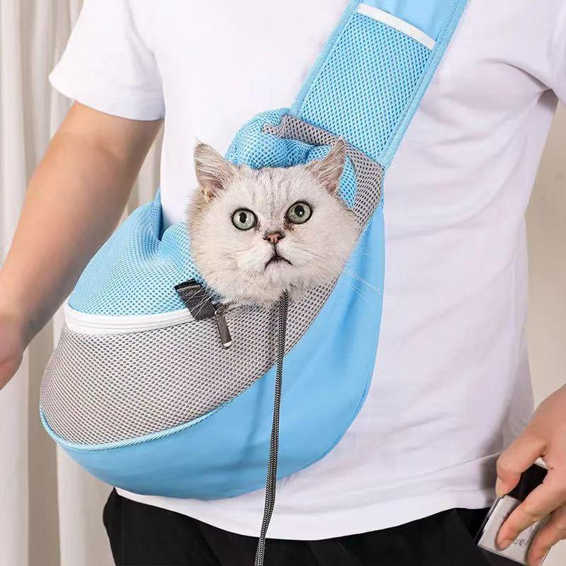 Pet Sling Carrier Breathable Mesh Single Shoulder Bag Drawstring Zipper Crossbody Pet Travel Bag Simple Fashion Portable Outdoor