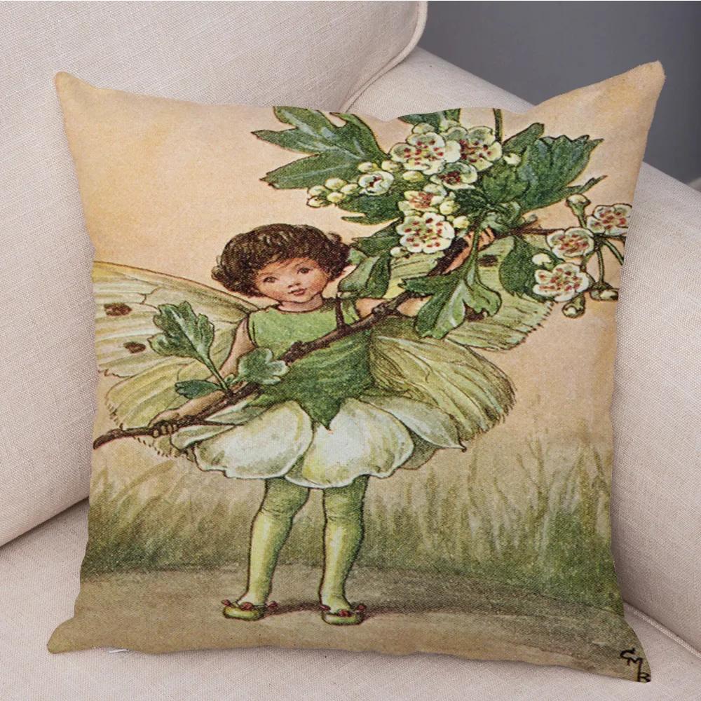 Lovely Color Cartoon Flower Girl Soft Cushion Set Fairy Tale World Elf Decoration Living Room Bedroom Sofa Home 45*45cm