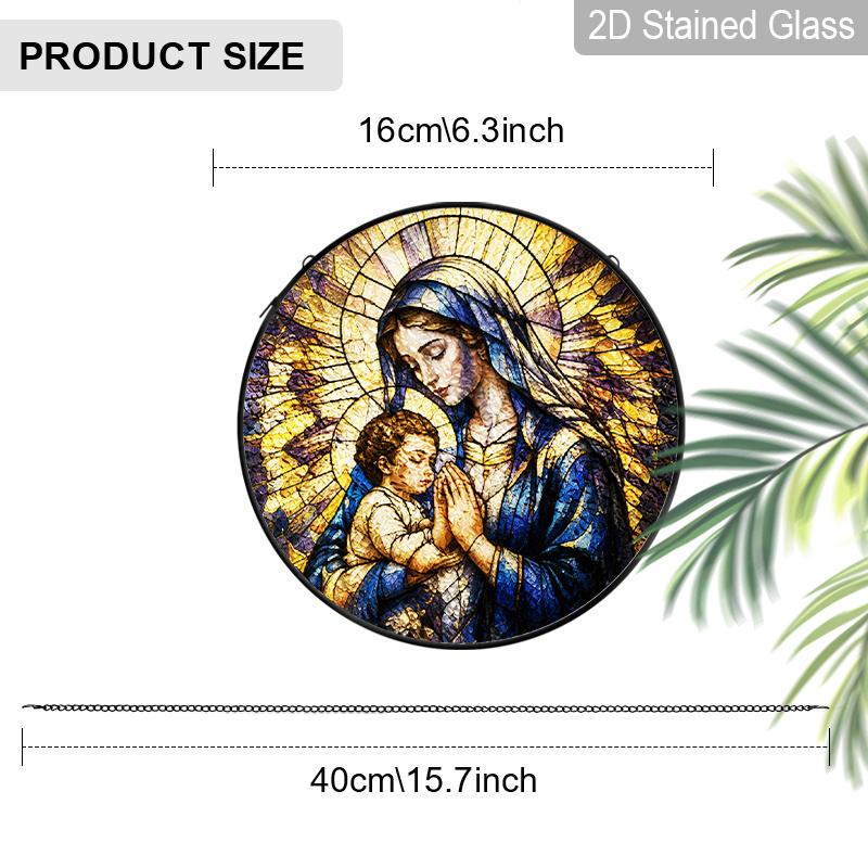 2D Flat Cross Stained Glass Suncatcher, 6.3/7.87 Inch Virgin Mary Stained Glass Suncatcher, Blessed Virgin Mary Stained Glass Suncatcher, Religious 6.3inch
