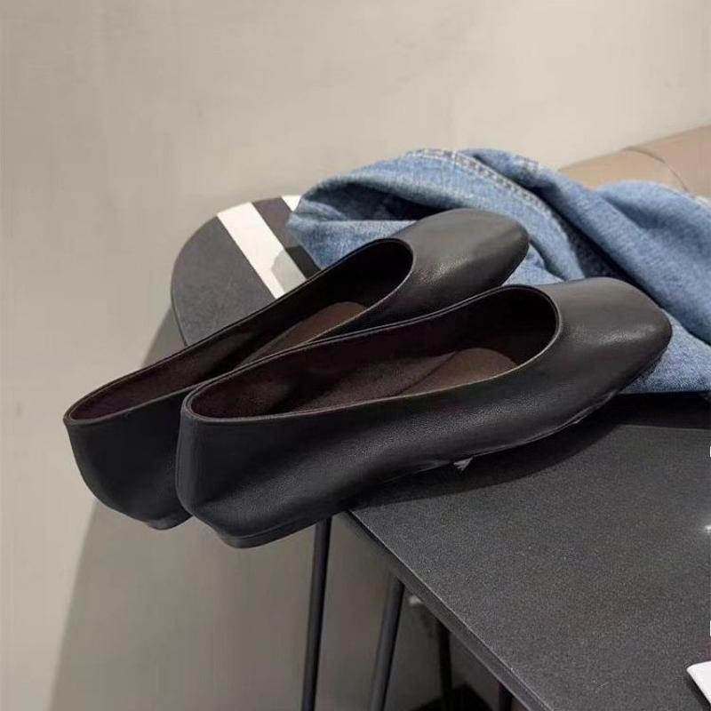 Fashion Women Fashion Classic Soft Genuine PU Leather Ballet Flats Shoes Elegant Basic Square Toe Spring Summer Office Loafers Mules