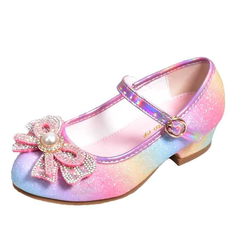 Girls' Leather Princess Shoes 2025 Children's Shoes Round-Toe Soft-Sole Girls High Heel Princess Crystal Party Dance Shoes