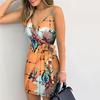 Summer Dress Floral Leaves Print Skinny Female Spaghetti Strap Bohemian Beachwear for Beach
