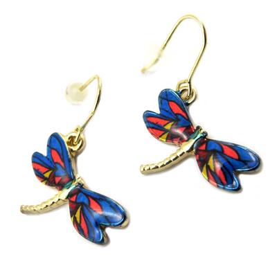 [P3656] - Blue Red Golden 'Dragonflies' Designer Earrings