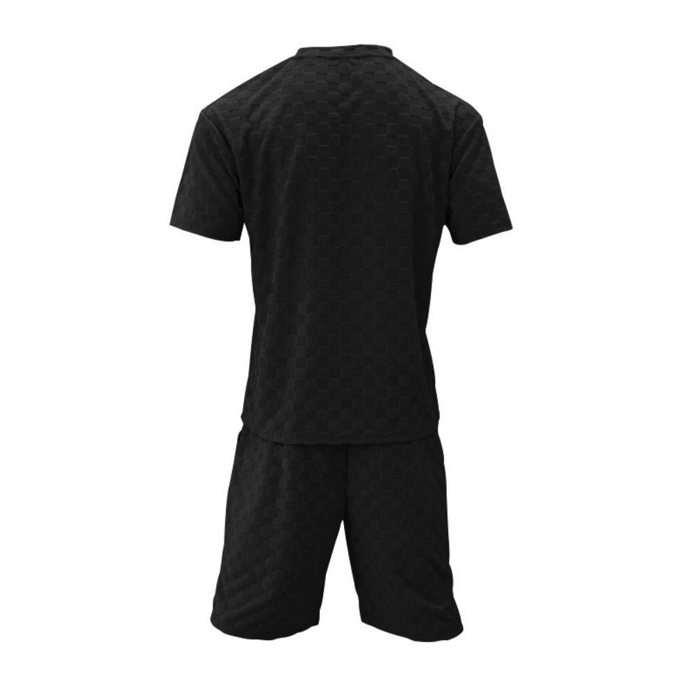Men's Sports Suit Summer New Korean High Street Jacquard Plaid T-shirt Shorts Two-piece Set Male Casual Retro Loose O-neck Top