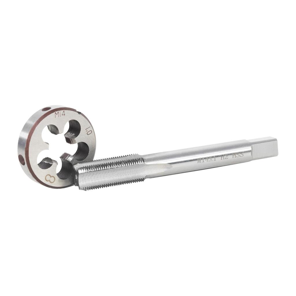 GOODRIG Tap and Die Left Thread HSS Round Die Set with Diameter Adjustment Through Hole Air Gun Parts 2 Pieces Set, M14x1.0mm Tap, Function,