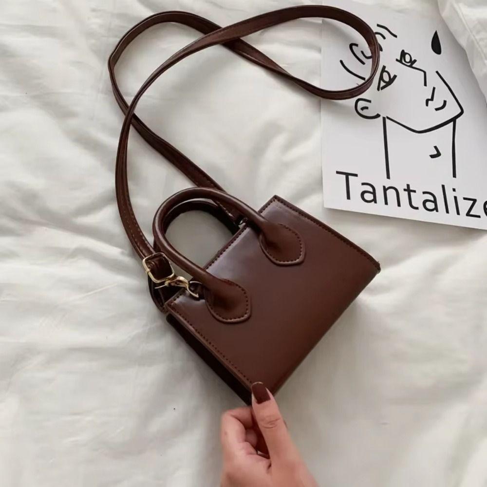 PU Leather Mini Handbag Solid Color Flap Shoulder Purse Korean Style Small Square Bag  Work Women