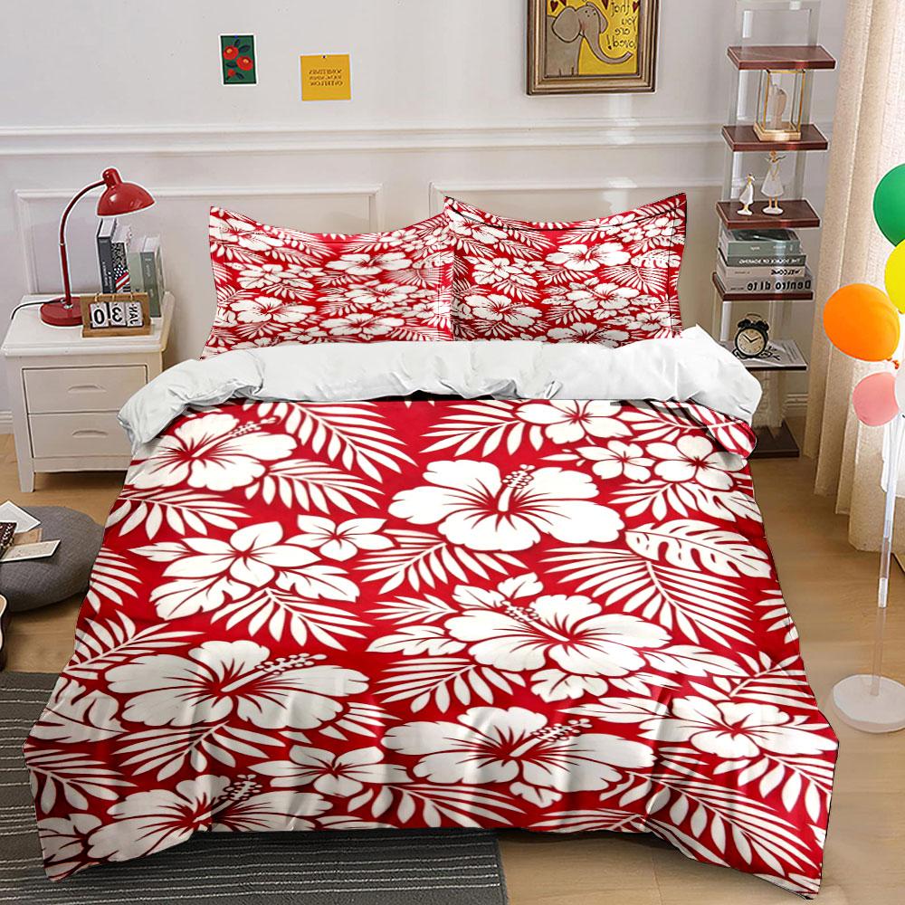 White hibiscus floral pattern. Bedding sets Duvet cover sets Duvet covers Pillowcases(1*Duvet Cover 2*Pillowcases without duvet insert) 135x200cm