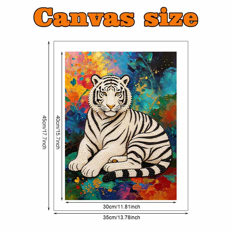 Pearl Painting Art Painting Kit for Adults and Beginners, White Tiger Sparkling Painting Craft Home Wall Decor Handmade Gift Art Pieces