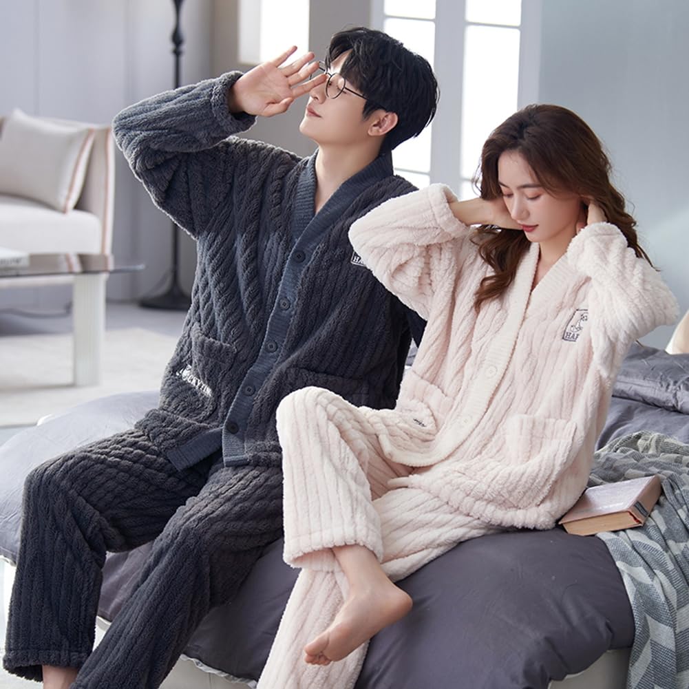 Winter Pajama Fluffy Top and Chill Wedding Unisex D.IIZOO Couple's Set, Bottoms, Open-Front, Thick, Autumn/Winter Loungewear, Protection, Gift, (Size