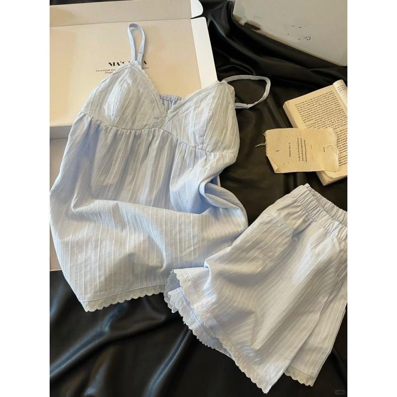 Gentle wind short-sleeved pajamas women's pure cotton can be worn outside cardigan shorts loungewear large size set 1011 new models