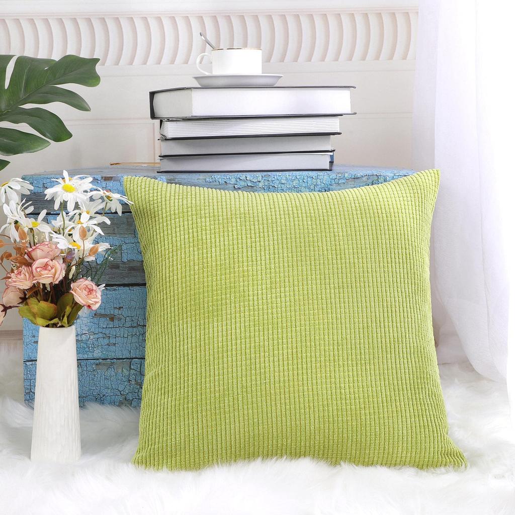 Uxcell Washable Velvet Cushion Nordic Style Toss Car Corn Stripe 65x65cm Cover, Pillowcase, Pillowcase, Sofa, Chair, Room, Decor, Green,