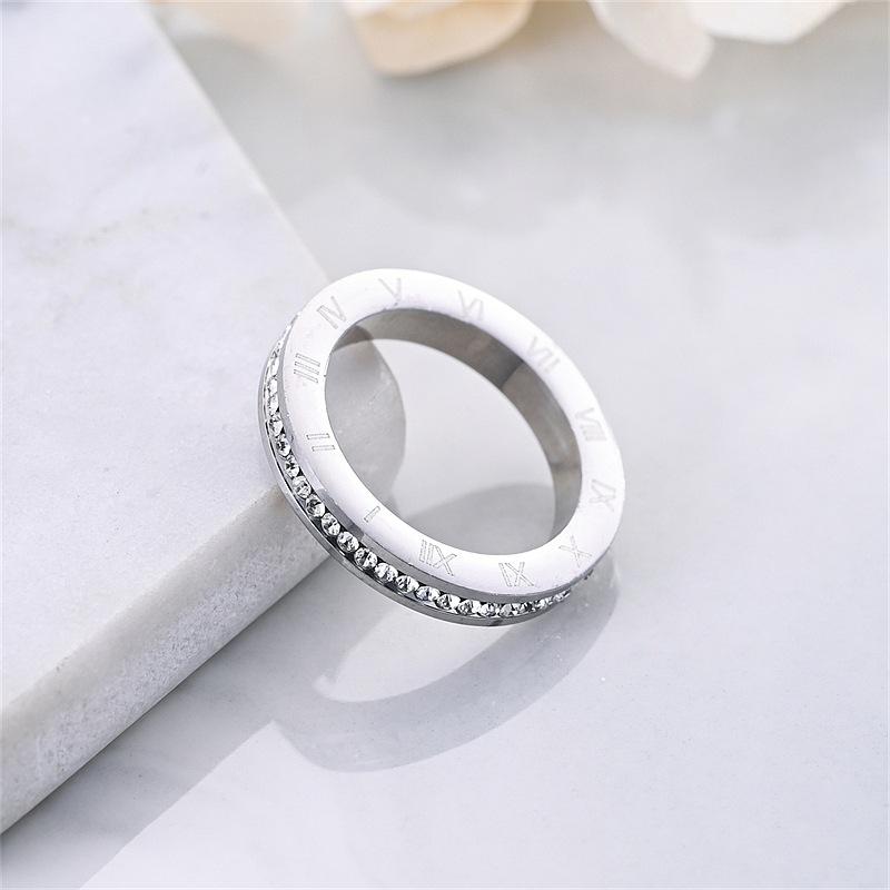Fashion high-end niche diamond-encrusted titanium steel ring female Roman numerals couple diamond ring hand jewelry no. 5 серебряный