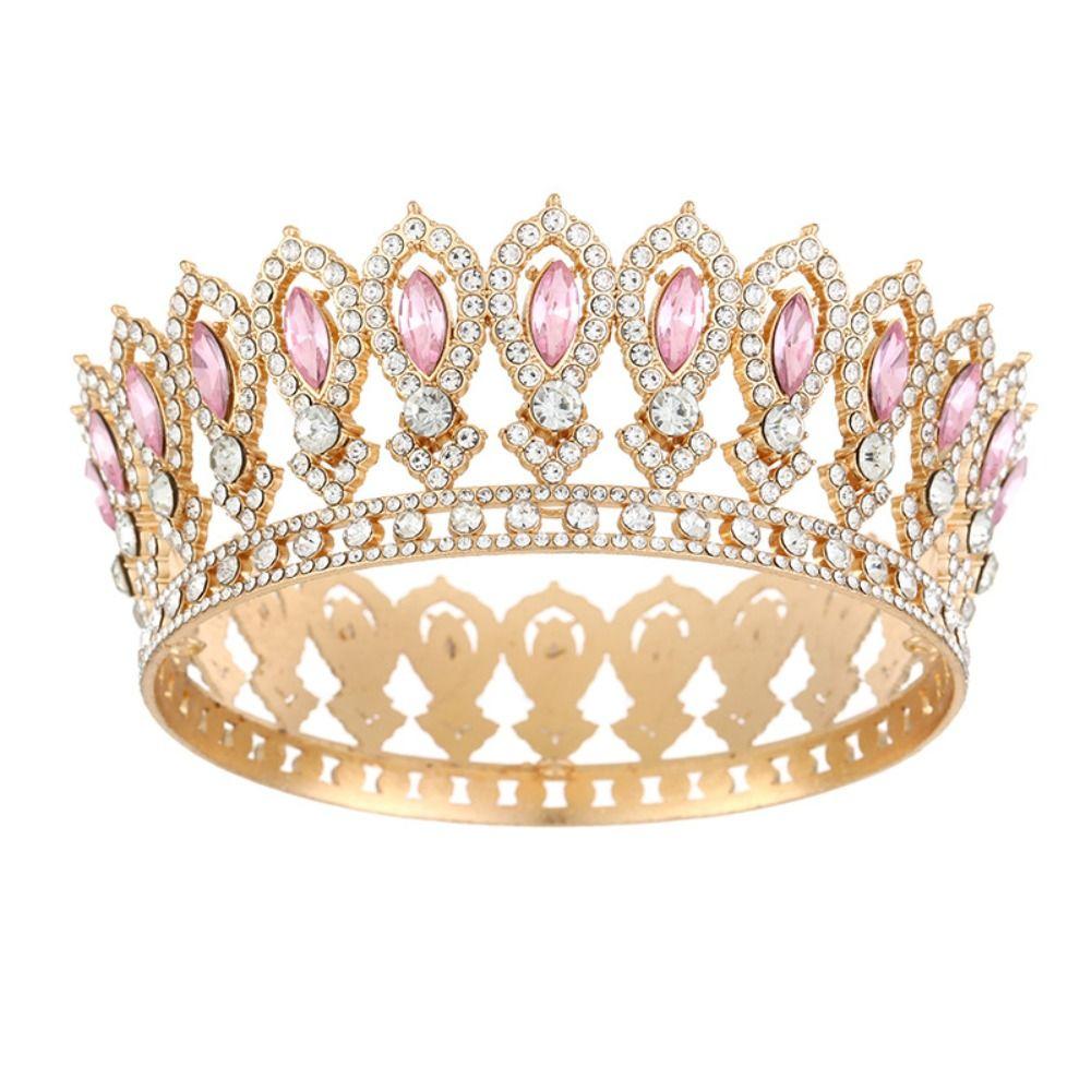 Round Baroque Pageant Crowns European Bridal Wedding Crowns Metal Crystal Full Crown for Women