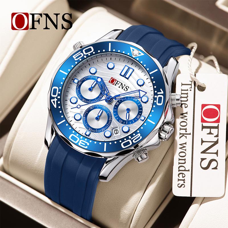 Oufannishi Men's Multifunction Waterproof Quartz Chronograph Wristwatch with Six-Hand Calendar
