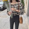 Dongdaemun Retro Minimalist Plaid Wide Sleeve Shirt for Women - Spring/Autumn 2025