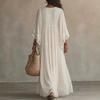 Dámské Boho Maxi Šaty s Krajkovým Detalem a Výstřihem do V, Zvonové Rukávy, Jednobarevné, Ležérní, Volný Střih, Letní Šaty