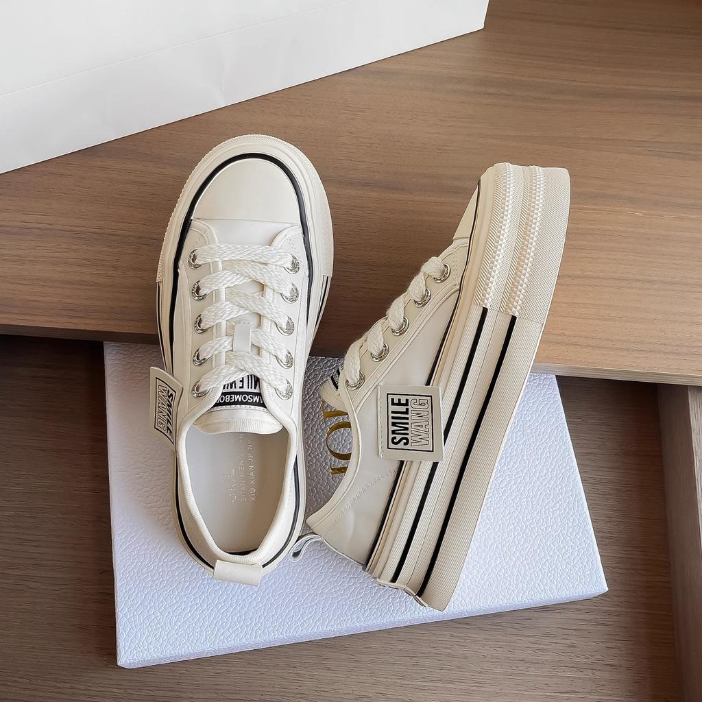 Popular platform white shoes women's spring summer breathable heightening board shoes 2025 new versatile casual sports canvas shoes