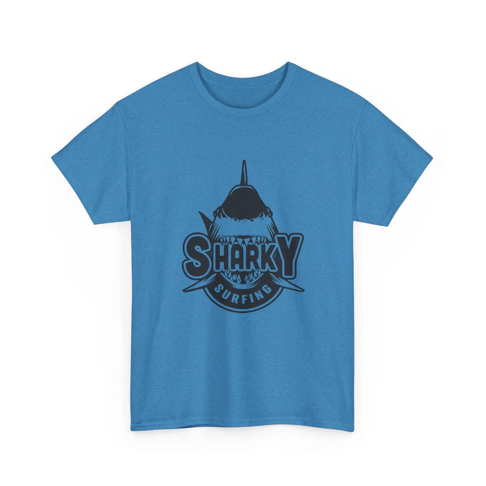 Sharky Surfing Logo Tee | Surf Shark Graphic T-Shirt, Cool Comfy Cotton Shirt L
