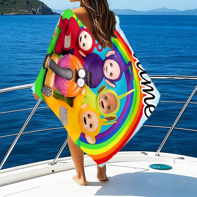 1pc Teletubbies3 Beach Towel with Custom Name, Beach/Swimming/Bath/Picnic/Camping Towel, Suitable for Seaside Beaches