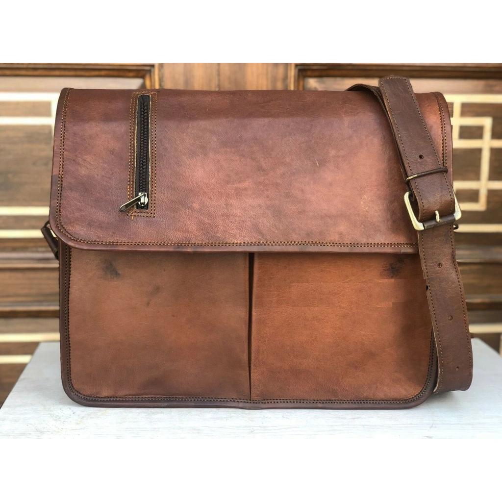 Men's Vintage Genuine Leather Satchel Laptop Briefcase shoulder Storage bag