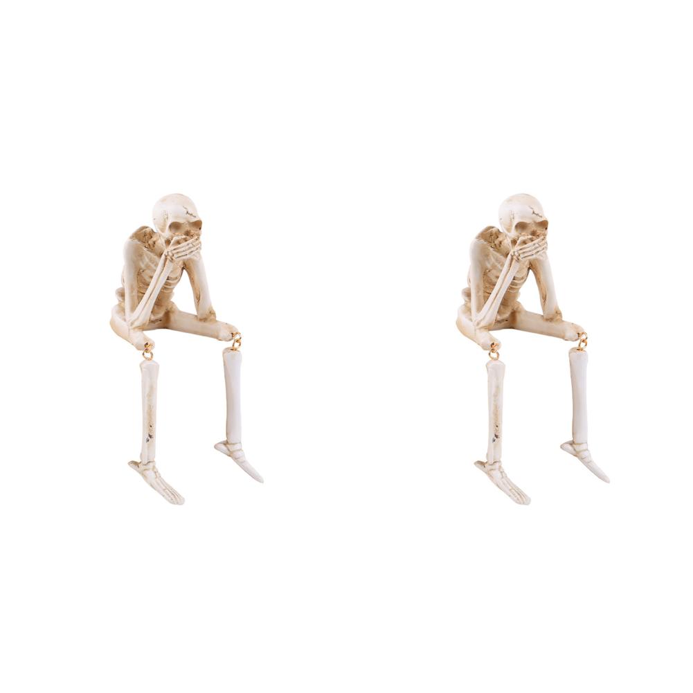 1/2Pcs Skeleton Shelf Sitter Figurines See Speak Hear No Evil Skeleton Statues Resin Realistic Skull Halloween Gothic Home Decor