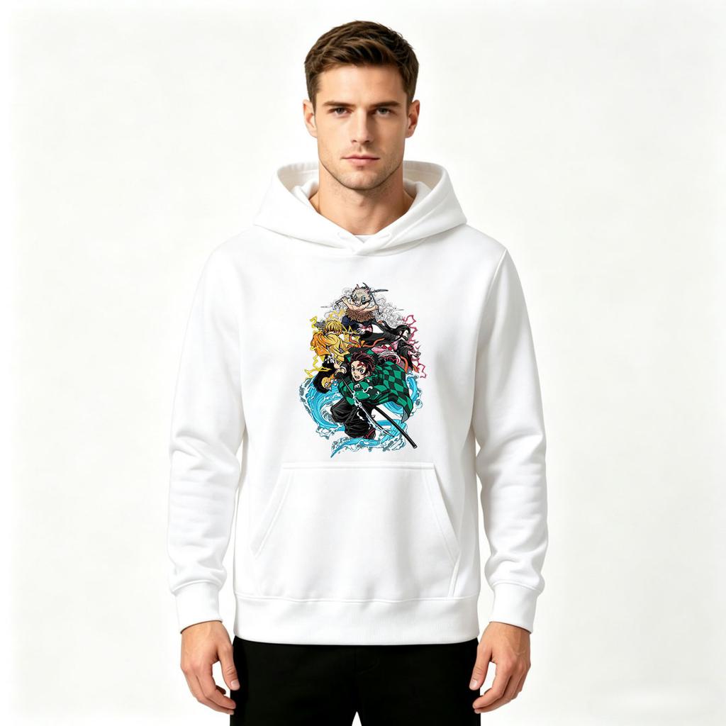 Men's Demon Anime Printed Pullover Hoodie Casual Long Sleeve Warm Hooded Sweatshirt for Daily Wear