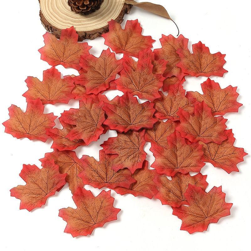 50/100Pcs Artificial Silk Maple Leaf Autumn Fake Leaves Garland Maple Leaves Vine Thanksgiving Halloween Wedding Party Decor