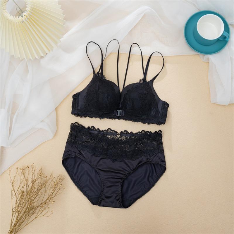 No-rim Sexy Leopard Print Bra Front Clasp Beautiful Back Comfortable Lace Underwear Set