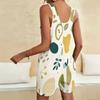 Women Plus Size Scoop Neck Sleeveless Tropical Sunset Print Loose Fit Short Romper With Pockets