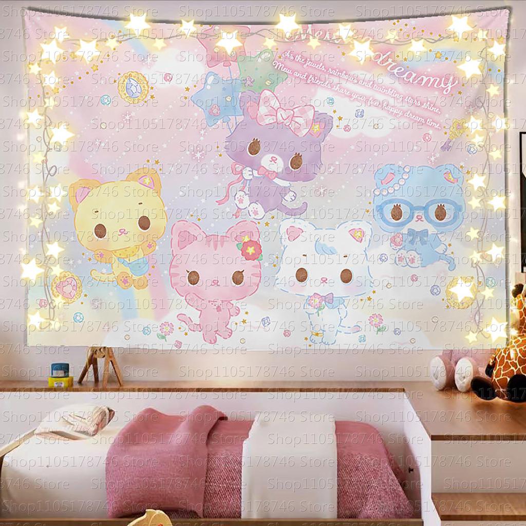 Sanrio Mikko Cute Cartoon Background Cloth Ins Style Room Decoration Tapestry Dormitory Rental Room Decoration Hanging Cloth