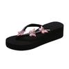Summer Fashion Rhinestone Ladies Holiday Rubber Sole Beach Wedge Flip Flops
