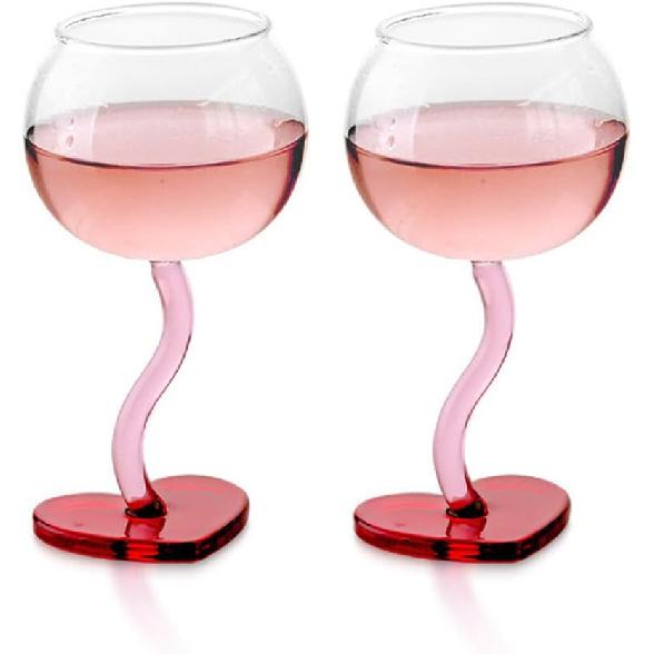 2Pcs Heart Shaped Wine Glass Crystal Wine Glass Lead-Free Goblet Gift for Friends Girlfriends Women Birthday Wedding Anniversary Valentines Day