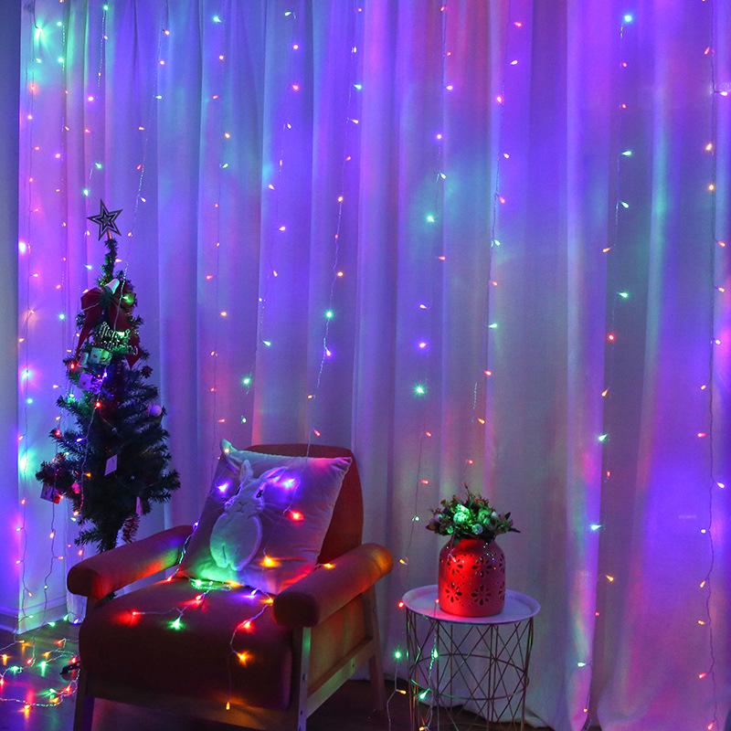 3x3m LED Curtain Colored Fairy Lights - Starry Waterfall Effect for Christmas