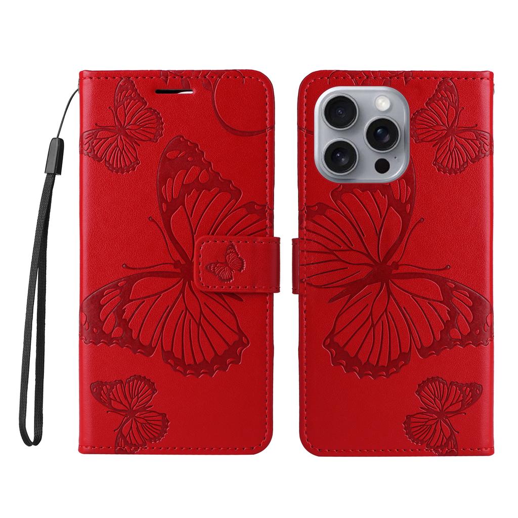 For iPhone 16 Pro Max Wallet Case Floral Butterfly Imprinted Leather Phone Cover Stand