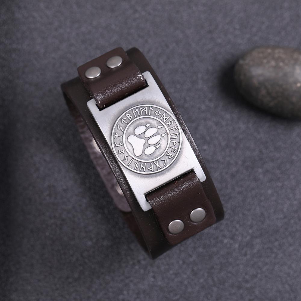 LIKGREAT Wikinger Runen Armband Talisman Anhänger Leder Wickel Manschettenarmbänder für Männer Frauen Wicca Schmuck Zubehör Geschenk
