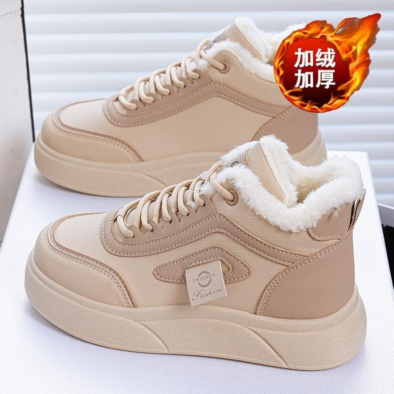 Women Korean Style Fleece Lined Thick Sole Warm High Top Casual Sneakers