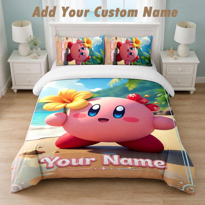 Bedding Set 1 Duvet Cover 2 Pillowcases Kirby Print Soft Bed Linen Bedroom Decor