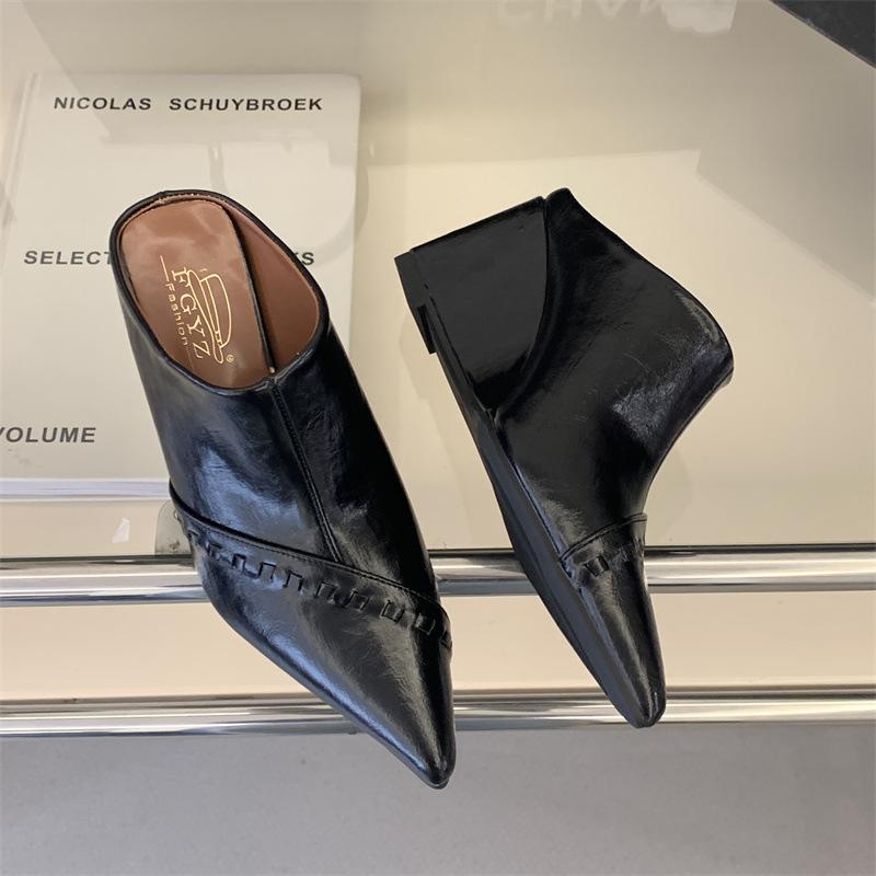 

Rich And Noble With A Slope Heel Baotou Drag, Spring And Summer Pointed High Heel Half Drag, Woven Versatile And Comfortable Baotou Drag 39 чорний