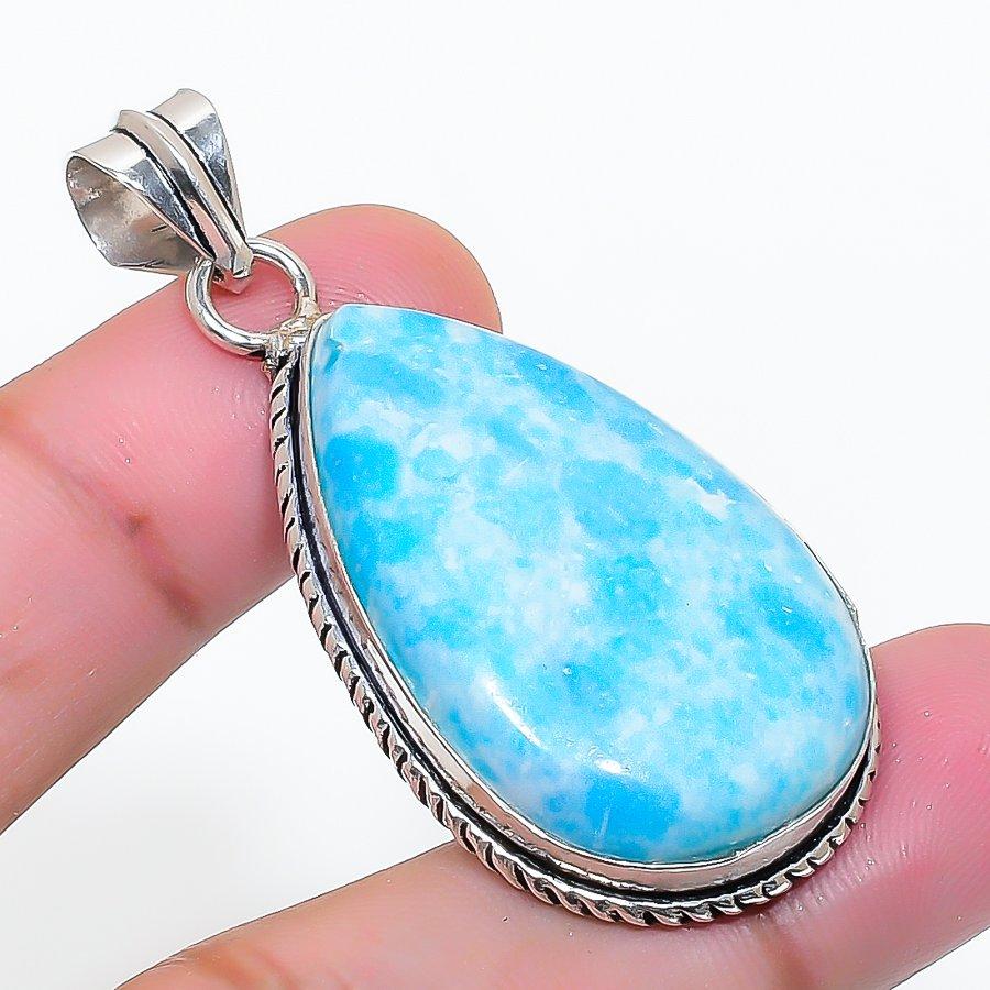 Natural Larimar Gemstone Handmade 925 Sterling Silver Jewelry Pendant 2.01  AP-14989