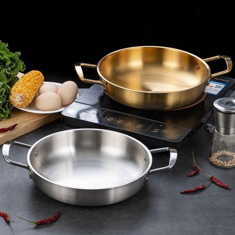 1Pcs Stainless Steel Instant Noodle Pot, Two-Ear Golden Soup Pot for Lamian Seafood Small Soup Cooking