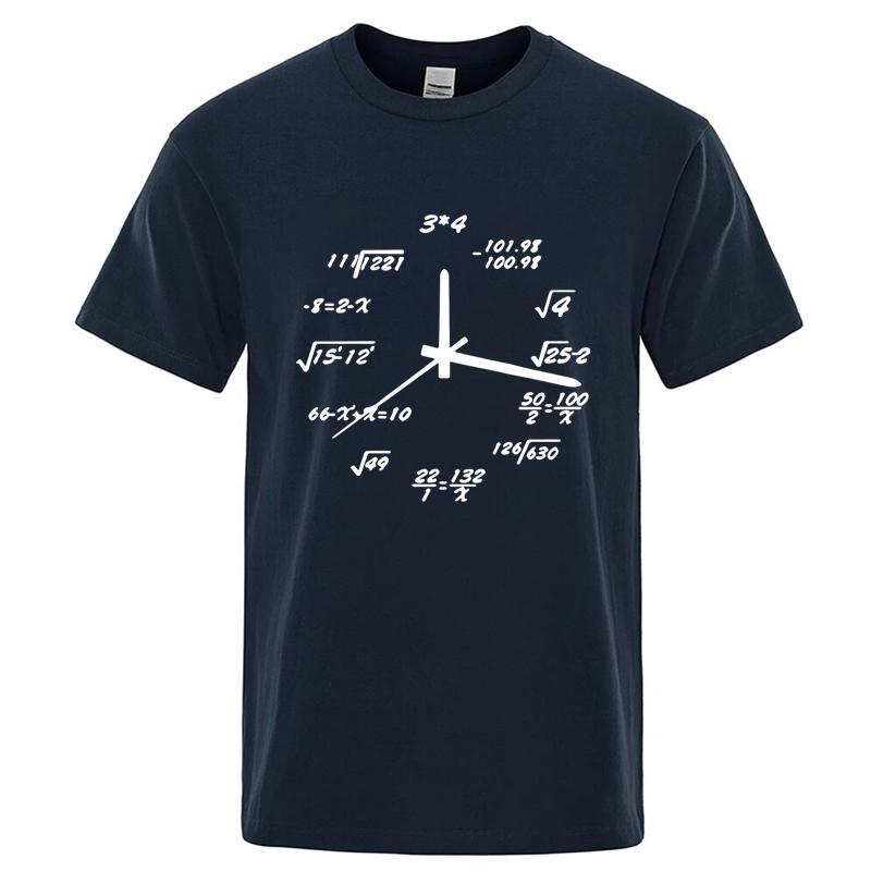 Men's T-shirt Cotton Blend Casual Funny Math Clock Print Loose O-neck T Shirt for Men Short Sl