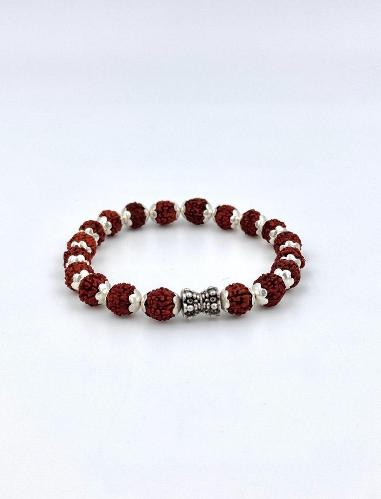 Rudraksha and Silver Bead Bracelet, Rudraksha and Silver Beads for Chakra Healing & Inner Peace Spiritual Jewelry for Men & Women