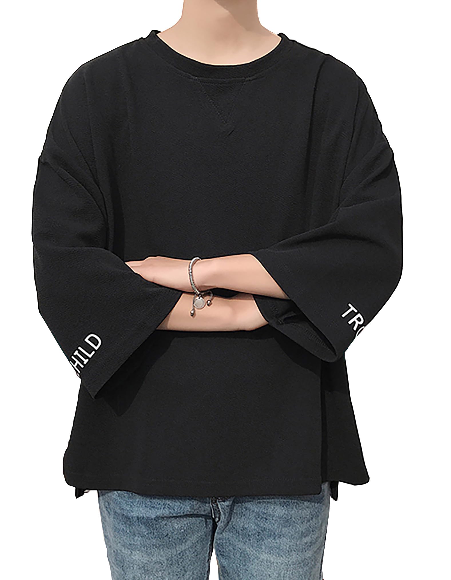 

2 big drop shoulder MF91 [Make Be] Loose, wide, silhouette, T-shirt, men s, 3/4 sleeve, summer, (01.Black_M) чёрный