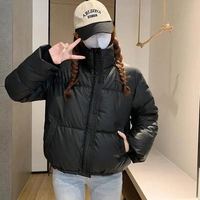 Jaqueta Puffer de Inverno Feminina Quente Curta Gola Alta Parkas Femininas Casuais Soltas Casaco Zíper Manga Longa Sobretudo