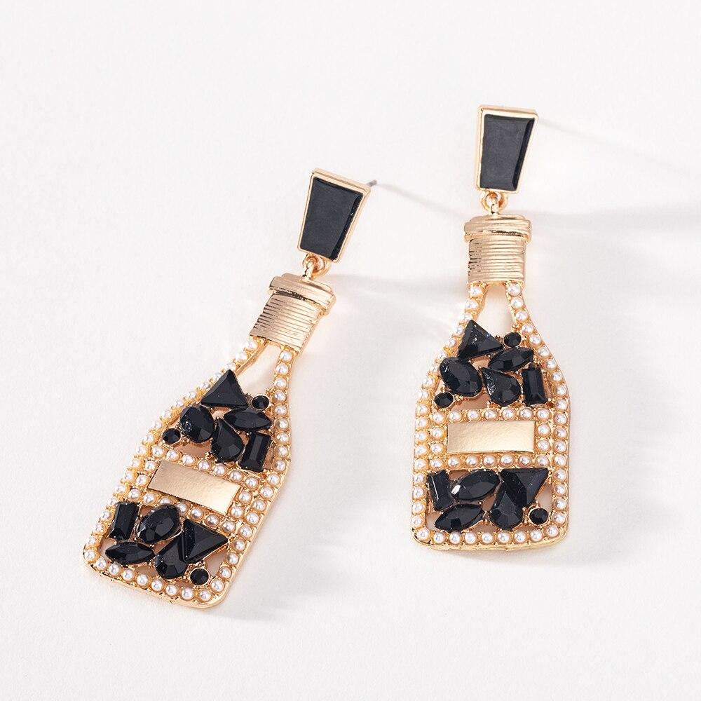 

Pinkdudu винтажные висячие серьги в форме бутылки шампанского, модные висячие серьги из сплава со стразами и жемчугом для женщин, ювелирные изделия PD610 чёрный