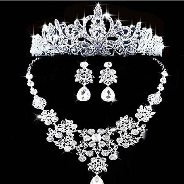 Luxury Fashion Necklaces Earrings Tiara Rhinestone Crystal Pearl Wedding Bride Party Wholesale Bridal Jewelry Sets