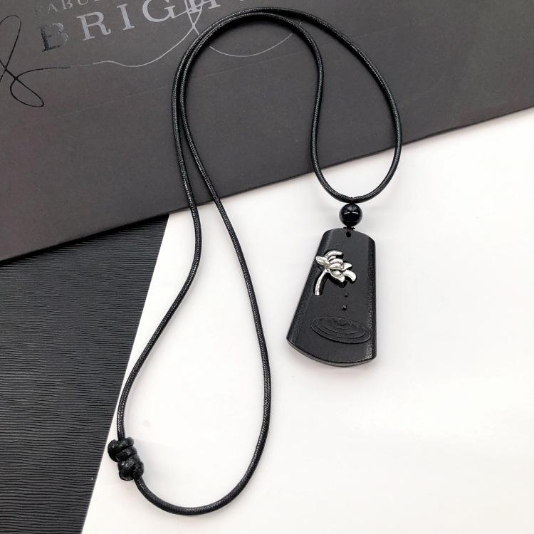 Retro Zen Ebony Long Necklace Women's Versatile Fashion Literary Clothing Accessories Sweater Chain Pendant