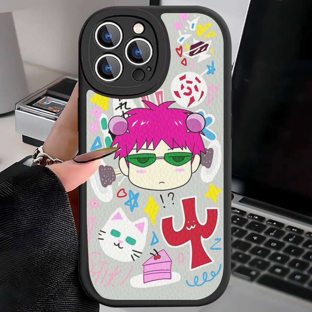 Anime Saiki Kusuo Phone Case For IPhone 16 15 14 11 12 13 Pro Max Plus Back Leather Shell